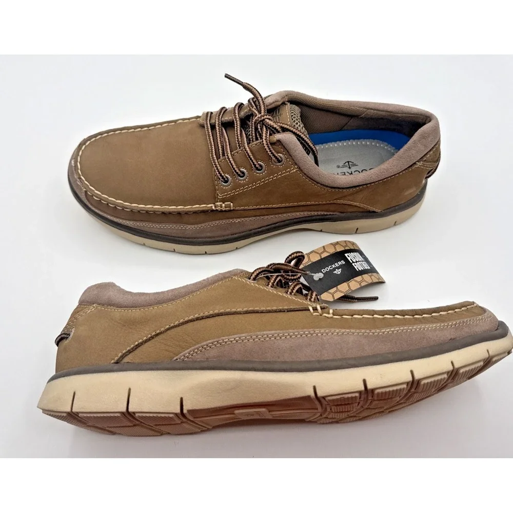 Dockers Men Brown Lace Up Boat‎ Shoes Size  9.5 Tan Laces Fusion Footbed